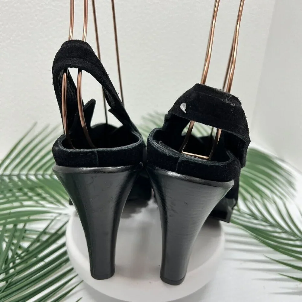 Pedro Garcia Yuval Black Leather Open Toe Slingback High Heel Sandals Size 39.5